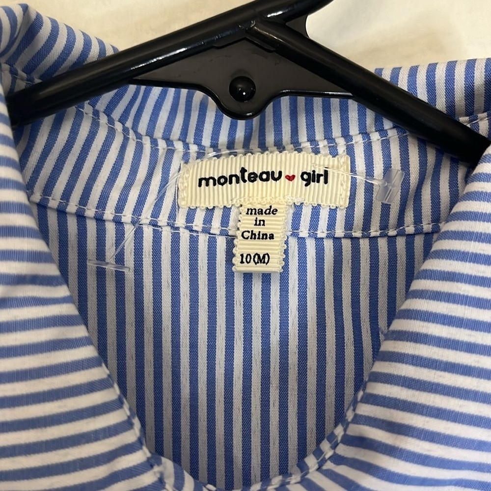 Monteau girl Sz 10(M) Stripped with Floral Embroidery Belted Shirt Dress NWOT - Picture 5 of 10